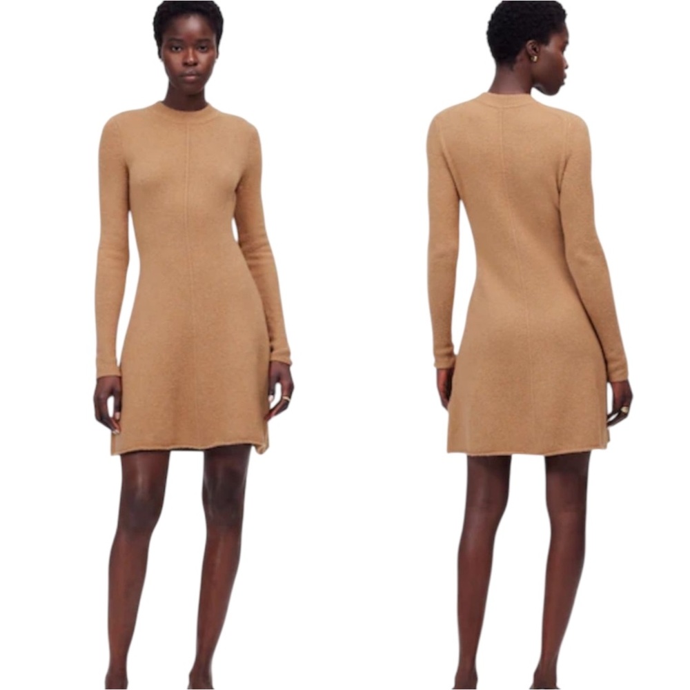 EUC Madewell Sz XS Sweater Mini Dress in Heather Camel $138 pilling fabric shave